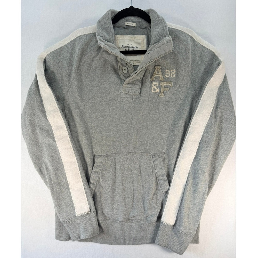 Abercrombie & Fitch Mens Muscle Fit Sweatshirt Gray Stripe XL RN75654 CA50316